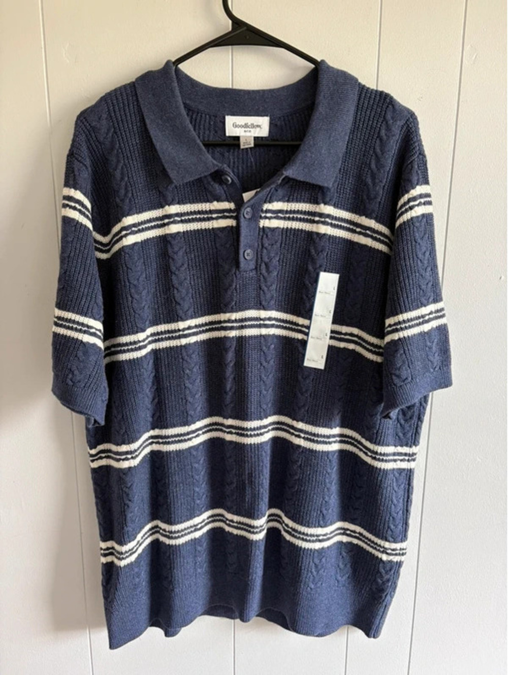 Mens L Blue Goodfellow Knit Polo Short Sleeve Shirt New